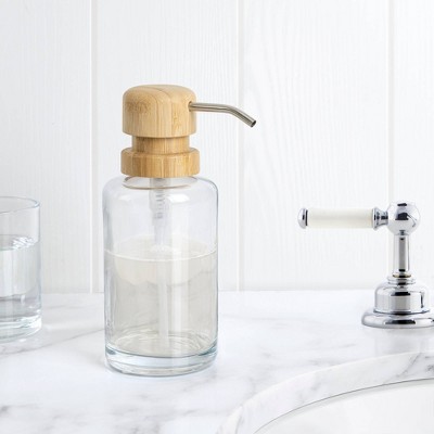 Clear Glass and Bamboo Soap Lotion Dispenser