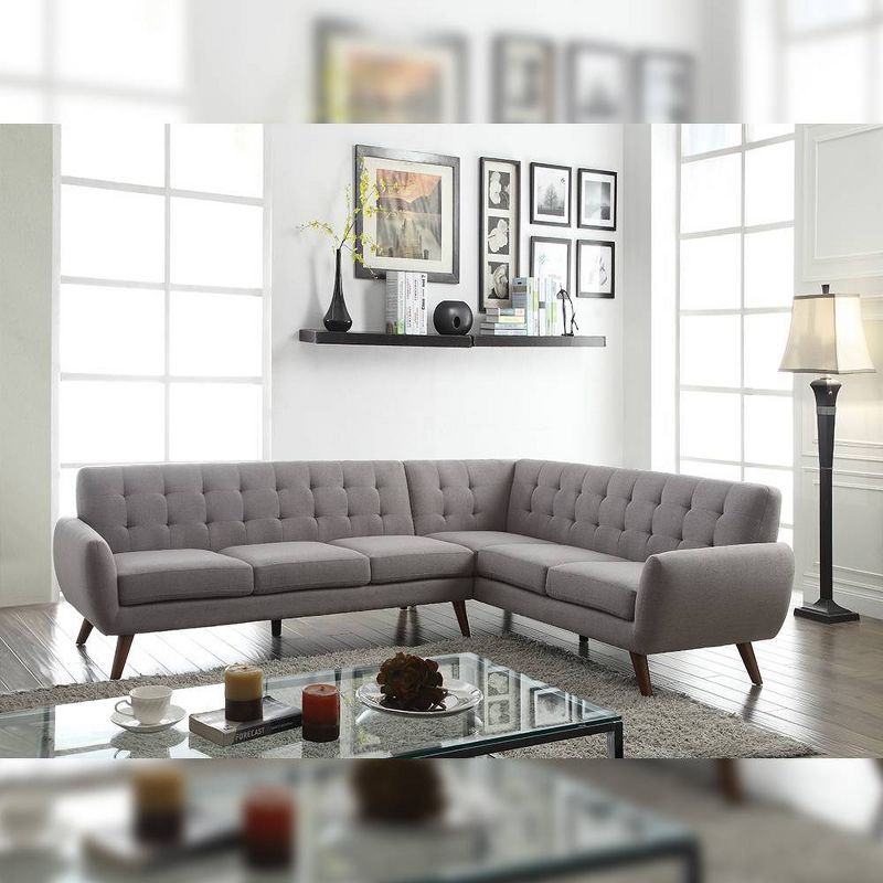 108&#34; Essick Sectional Sofa Light Gray Linen - Acme Furniture, 1 of 8