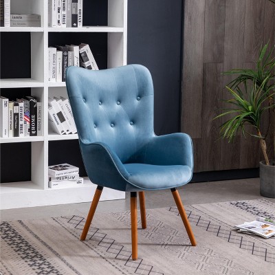 Elegant Brown Velvet Wingback Barrel Accent Chair with Oak Finish