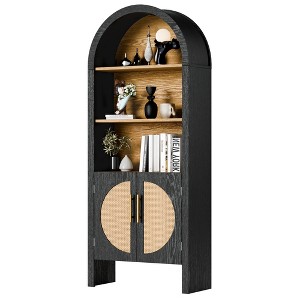 ChicFurnit Decorative Storage Cabinet Arched Shelves with Doors for Living Room or Office, Black and Brown, 10.2"*60"*24.8" - 1 of 4