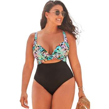 Swimsuits for All Women's Plus Size Cut Out Mesh Underwire One Piece  Swimsuit - 16, Black White Jungle