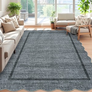Modern Washable Area Rug, Scalloped Throw Carpet with Non Slip Backing, Low Pile Stain Resistant Floor Carpet for Living Room - 1 of 4
