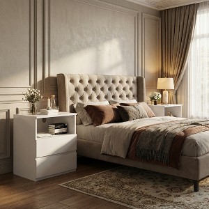 Airsurfer 2-Piece Set White Nightstand Modern White Nightstand Set Bedroom Furniture for Bedroom Storage - 1 of 4