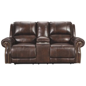 Buncrana Power Reclining Loveseat with Console/Adjustable Headrest Chocolate Brown - Signature Design by Ashley