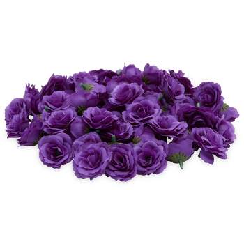 Bright Creations 75 Pack Purple Flowers for Crafts, 2 Inch Stemless Silk Cloth Roses for Wall Decorations, Wedding Receptions, Spring Decor