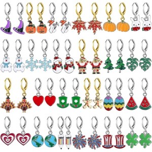 Tondiamo 24 Pairs Hypoallergenic Halloween Christmas Earrings for Women Small Hoop Dangle Earrings Maple Leaf Ghost Pumpkin, Fall Thanksgiving Gift - 1 of 4