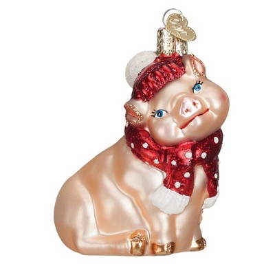 Old World Christmas Glass Blown Ornament for Christmas Tree, Snowy Pig