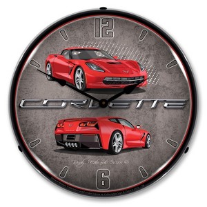 Collectable Sign & Clock | C7 Corvette Torch Red LED Wall Clock Retro/Vintage, Lighted - 1 of 4