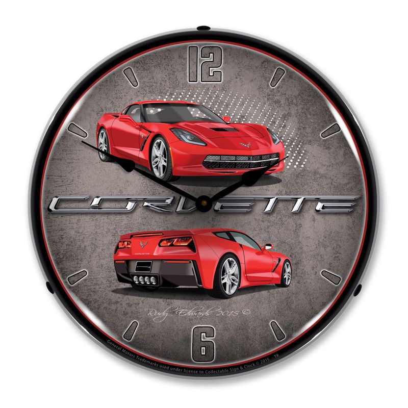 Collectable Sign & Clock | C7 Corvette Torch Red LED Wall Clock Retro/Vintage, Lighted, 1 of 6