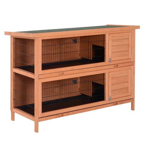 Pawhut 54 2 story Large Rabbit Hutch Bunny Cage Wooden Pet House Small Animal Habitat Lockable Doors Tray Roof For Outdoor indoor Orange Target