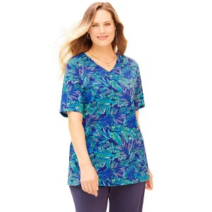 Catherines Women's Plus Size Petite Suprema Short Sleeve V-Neck Tee - 1 of 4