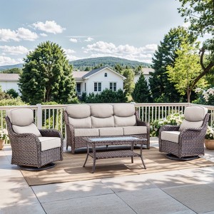 Gymojoy Outdoor Patio Sofa Coffee Table with Swivel Chairs - 1 of 4