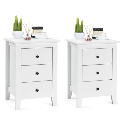 Tangkula 2PCS End Table Nightstand living Room Furniture W/ 3 Drawers White