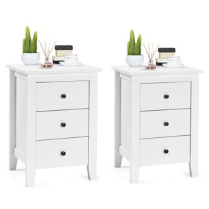 Tangkula 2PCS End Table Nightstand living Room Furniture W/ 3 Drawers White - 1 of 4