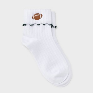 Women's Game Day Embroidered Football Pointelle Bobby Socks with Lettuce Edge Cuff - Wild Fable™ - 1 of 3