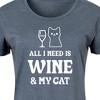 Women's - Instant Message - All I Need Wine Cat Graphic T-shirt Dress - 2 of 4