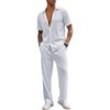COOFANDY Men's 2 Piece Outfit Casual Short Sleeve Button Down Shirt Beach Summer Loose Pant Sets - 3 of 4