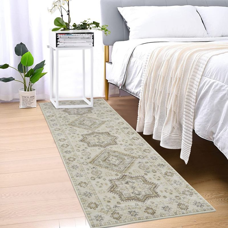 Area Rug Vintage Rug Low-Pile Oriental Distressed Carpet Boho Rug for Living Room Bedroom Nursery Kitchen, 1 of 10