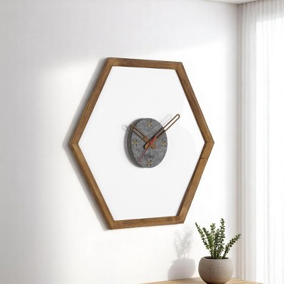 FURNIinspire Decorative Wall Clocks Indoor Silent Wooden Frame Living Room Wall Clock Timepiece for Bed Room, Home Decor, Yellow, 30"*30"*2.25"