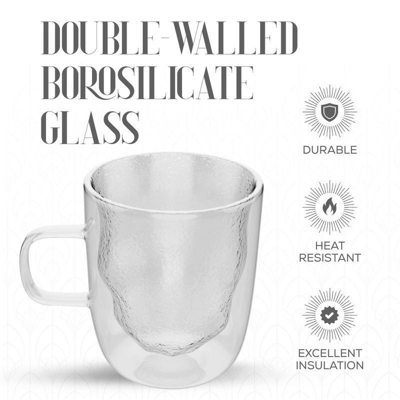 Elle Decor Set of 2 Insulated Coffee Mugs, 13-Oz Double Wall Crushed Design Glasses, Clear, 5 of 7