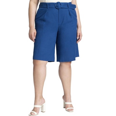 ELOQUII Women's Plus Size Belted Linen Bermuda Short