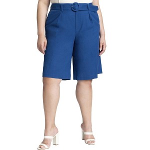 ELOQUII Women's Plus Size Belted Linen Bermuda Short - 1 of 4
