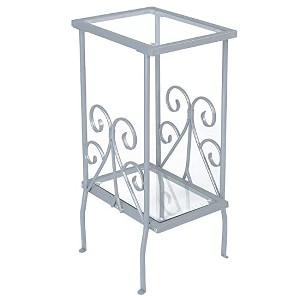 Accent Table Side End Nightstand Lamp Living Room Bedroom Tempered Glass Grey Metal Transitional - 1 of 4