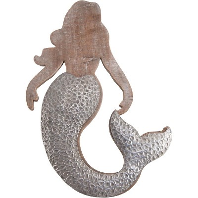 Elements Metal and Wood Mermaid Wall Decor