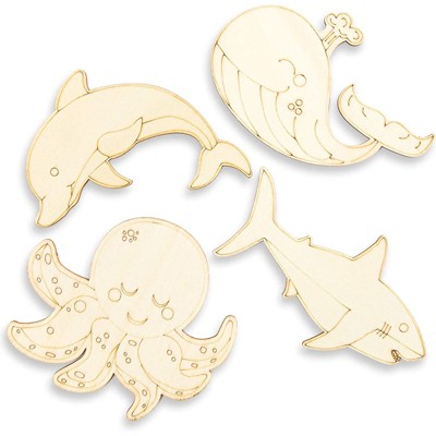 Bright Creations 24 Pack Unfinished Wood Sea Animals Cutouts for Crafts, DIY Ocean Creatures to Paint, 5 x 3.7 Inches