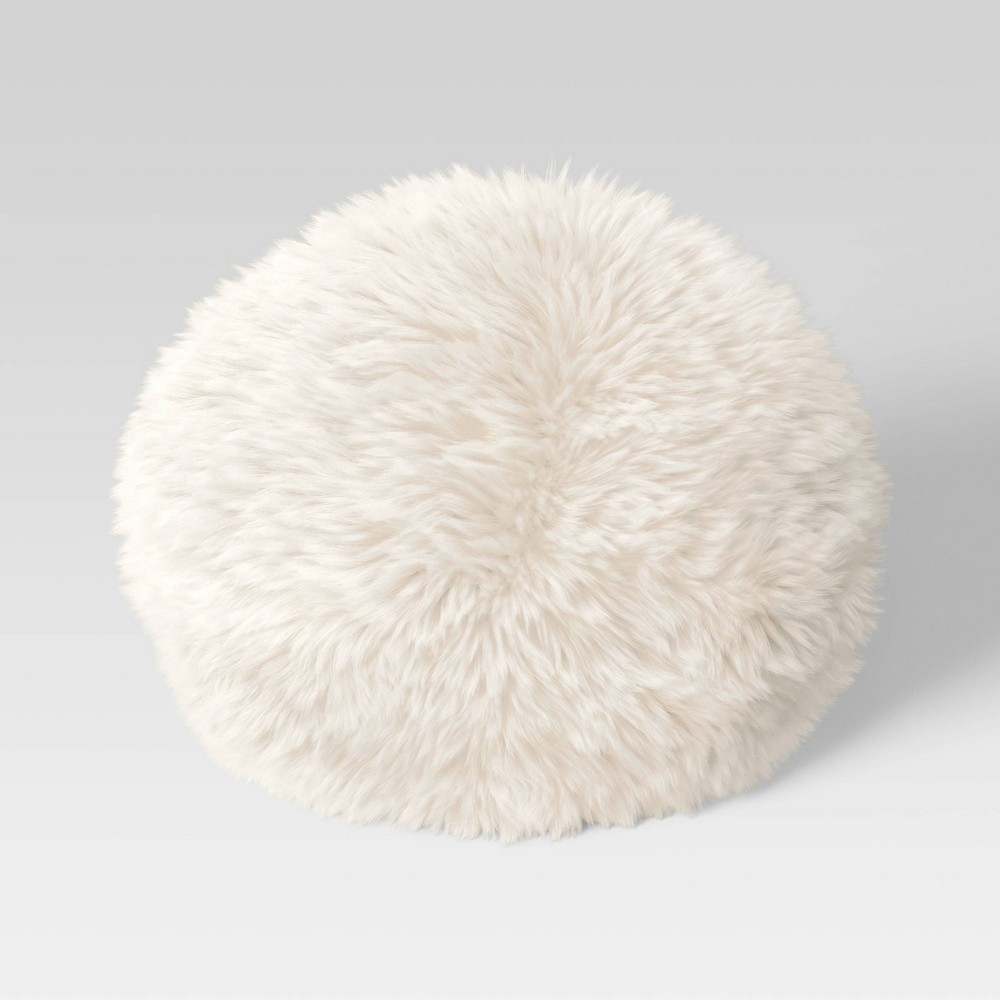 Photos - Pillow Long Faux Fur Round Christmas Throw  Ivory - Threshold™