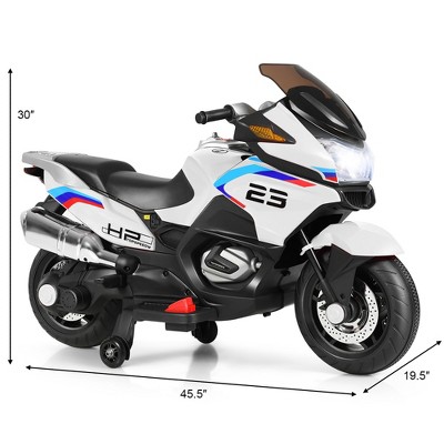 White 12-Volt Kids Ride-On Motorcycle with Training Wheels