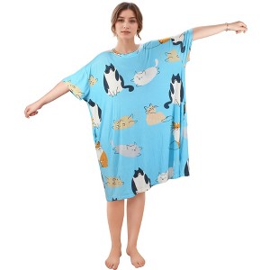 Catalonia Womens Plus Size Pajama Tops, Oversized Sleepwear Graphic Tees, Long Nightgown with Hidden Pockets, Sleep Shirts Dress, Gift Ideas for Moms - 1 of 4