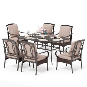 Captiva Designs 7pc Patio Dining Set with Rectangle Steel Table & Rattan Metal Arm Chairs - 1 of 4