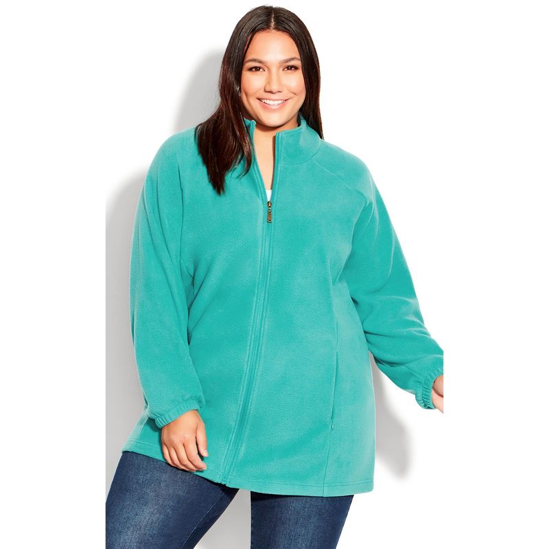 Women's Plus Size Polar Fleece Zip Jacket - jade | AVENUE, 1 of 9