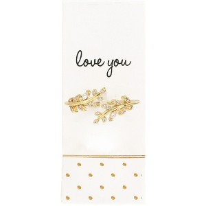 Pavilion Gift Company - Love You - White Zircon Leaf - Adjustable 14K Gold Plated Ring - Rings - 1 of 4