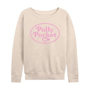 Women's - Polly Pocket - Polly Pocket Pink Logo Lightweight French Terry Wide Neck Long Sleeve Shirt - 1 of 4