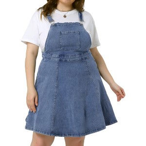 Agnes Orinda Women's Plus Size Denim Side Button Adjustable Strap Overall Jumpers - 1 of 4