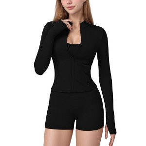 Anna-Kaci Active Women's Long Sleeve Zip-Up Athletic Jacket with Thumbholes and High Neckline - 1 of 4