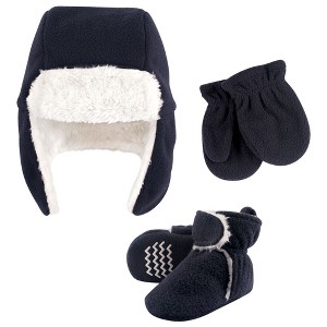 Hudson Baby Infant Boys Trapper Hat, Mitten and Bootie Set, Navy - 1 of 4