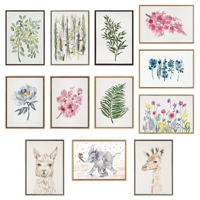 22" Pink Blooms Chinoiserie Canvas Print with Natural Frame