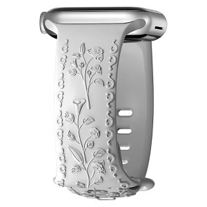 HTUTWOO Flower Engraved Apple Watch Band, Embossed Raised Rose Silicone Strap 38/40/41/42/44/45/46/49mm for iWatch Series 11 10 9 8 7 6 5 4 SE Ultra - 1 of 4