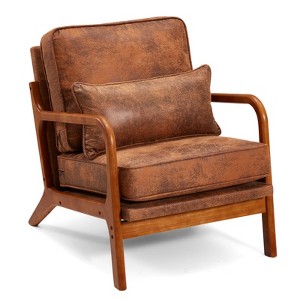 EROMMY Mid Century Solid Wood Accent Chair Upholstered Armchair With Lumbar Support Pillow - 1 of 4