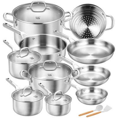 KOCH SYSTEME CS 17 Piece Stainless Steel Cookware Set, Stainless Steel Pots and Pan Set with Steamer Insert,Oven & Dishwasher Safe