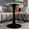Gulches 27.6" Mid-Century Modern Coffee Table - Round Faux Marble Top (Dark Gray/White) with Black Pedestal, Nordic Minimalist Style for 2-4 People - 3 of 4