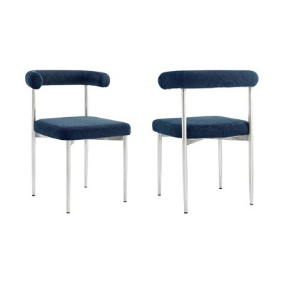 Armen Living Set of 2 Shannon Brushed Stainless Steal and Fabric Dining Chairs