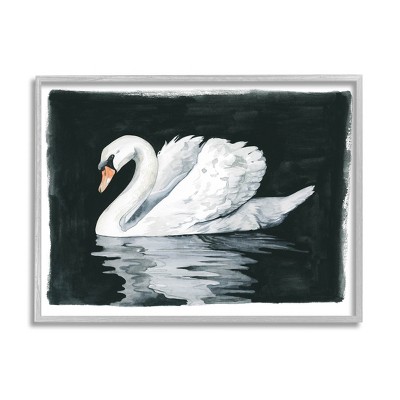 Stupell Industries Beautiful Swan Black Reflection Framed Giclee Art