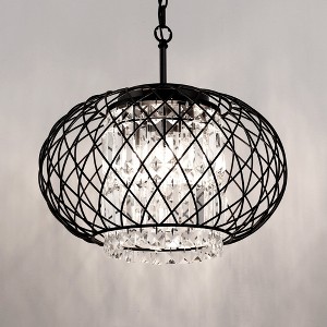 YANSUN 3-Light Matte Black Drum Pendant Light Chandelier with Decorative Crystal Shade E12 Base for Dining Room or Living Room - 1 of 1