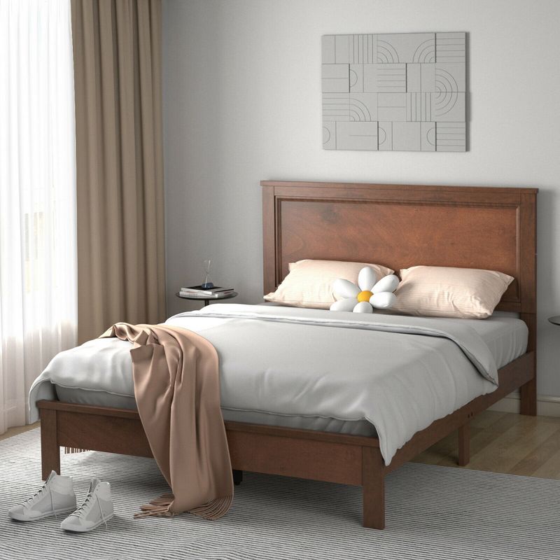 Costway Twin/Full/Queen Size Bed Frame Platform Slat High Headboard Bedroom Rubber Wood Leg, 2 of 11