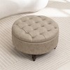 SEYNAR 29.5''Modern PU Leather Round Storage Ottoman with Wood Legs - 2 of 4