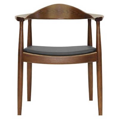 Mid-Century Modern Walnut and Black Faux Leather Arm Chair